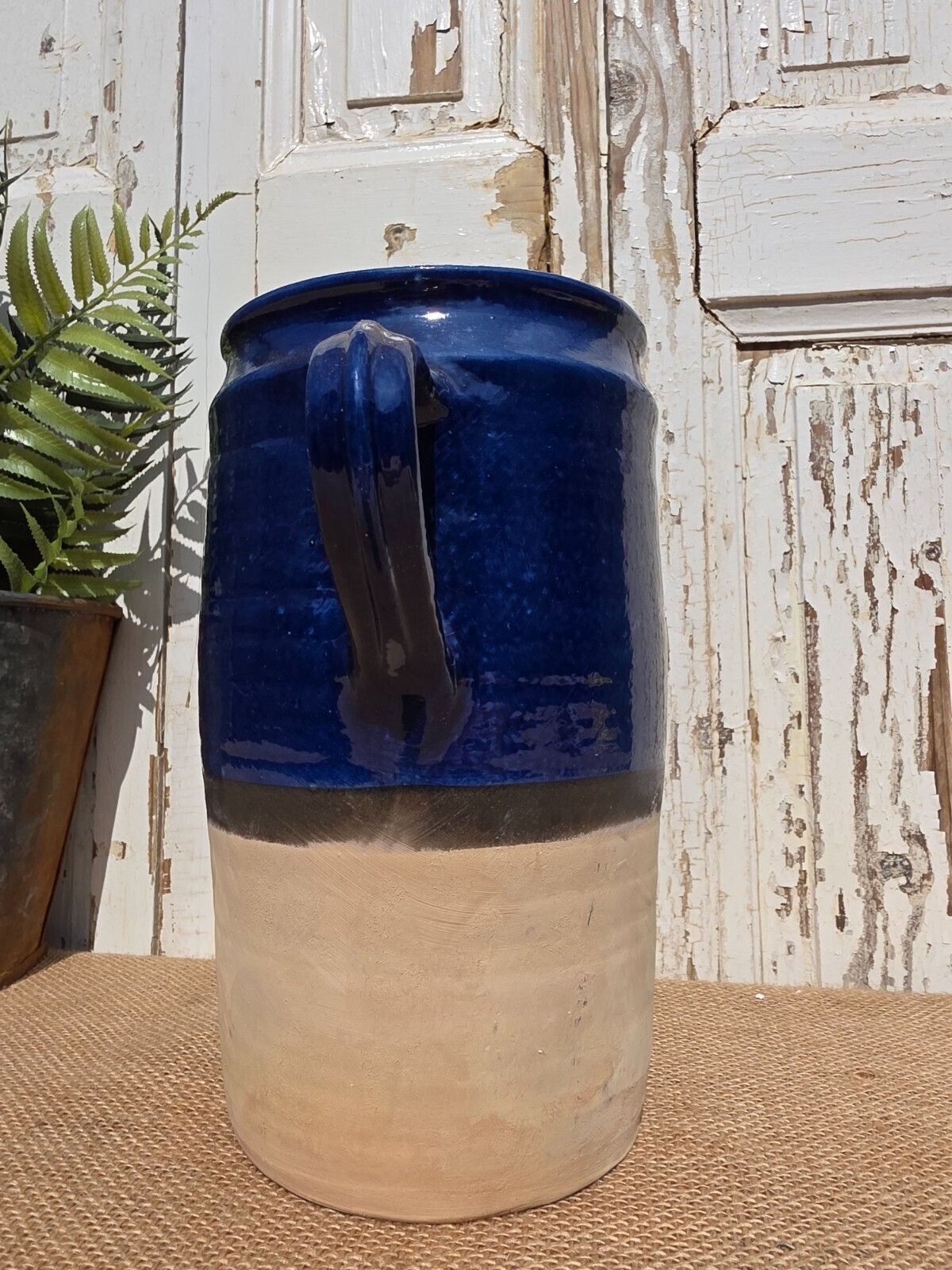 Rustic Hand Made Blue Glazed Clay Terracotta French Style Confit Pot photo 60.0