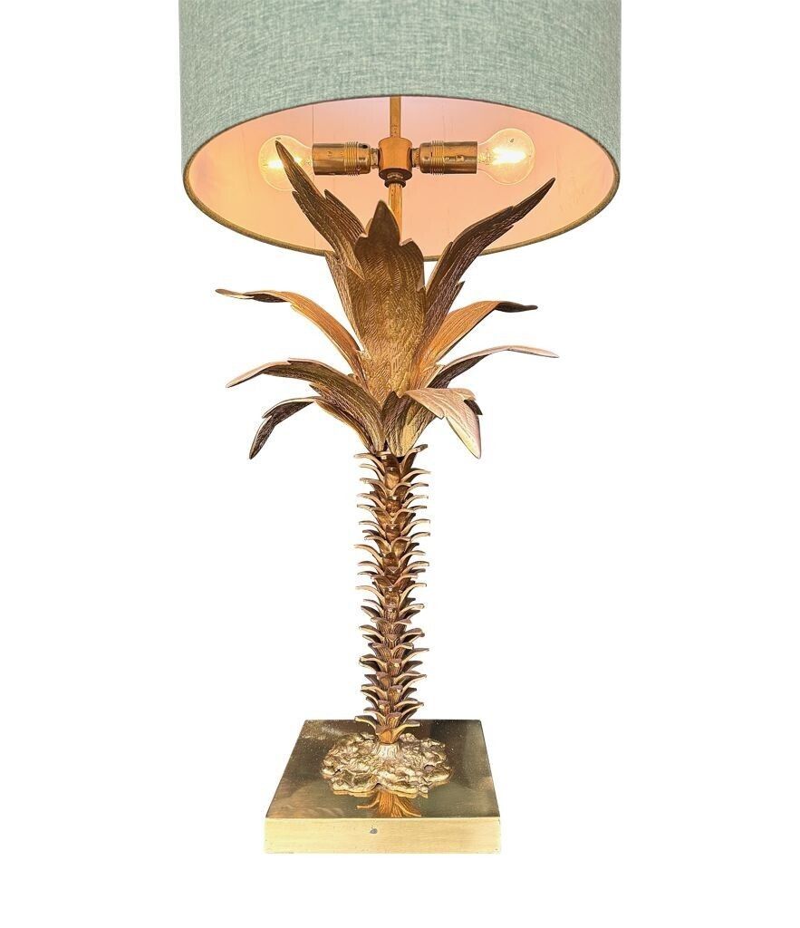 Lighting A Lovely Large French 1950s Palm Tree Lamp With Two Fittings And Bespoke Green Linen Shade photo
