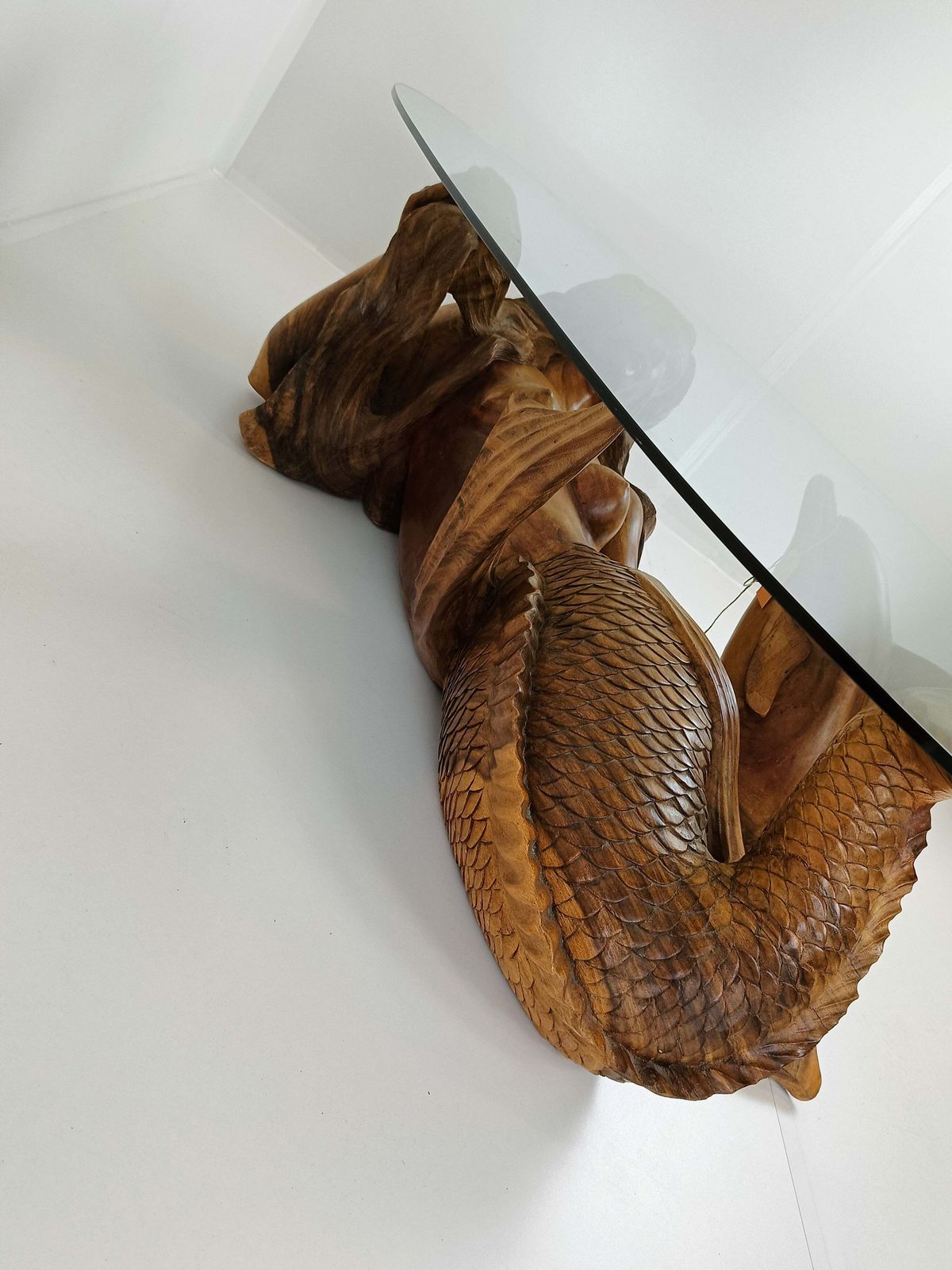 Wooden Mermaid Coffee Table With Glass Top photo furniture