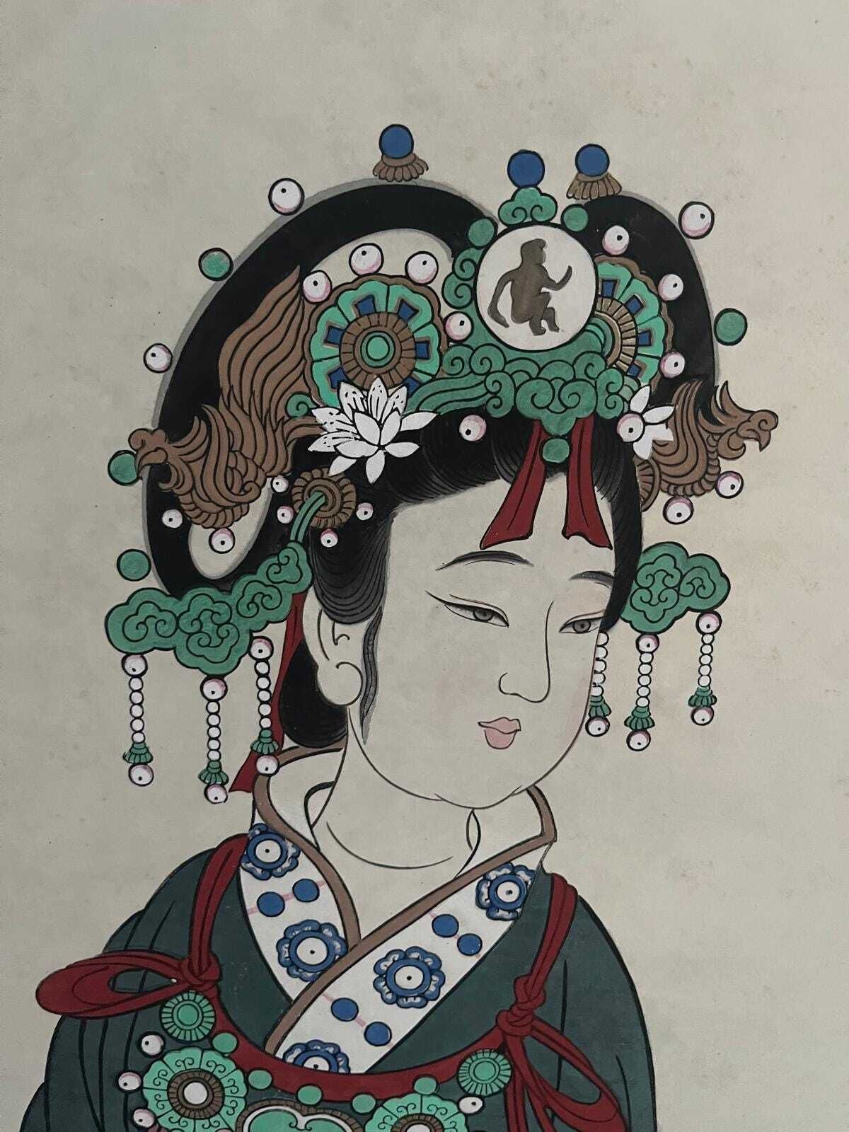 Large Silk Scroll Wall Hanging Of A Japanese Woman photo furniture