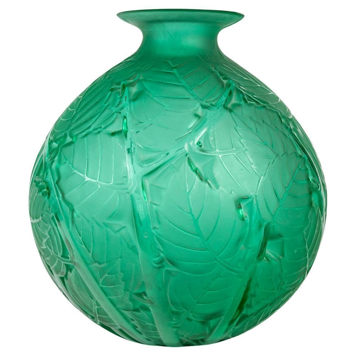 René Lalique  1929, “Milan” Vase. Green Tinted Glass Proof