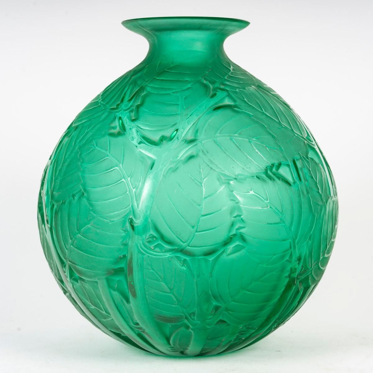 René Lalique  1929, “Milan” Vase. Green Tinted Glass Proof photo for sale
