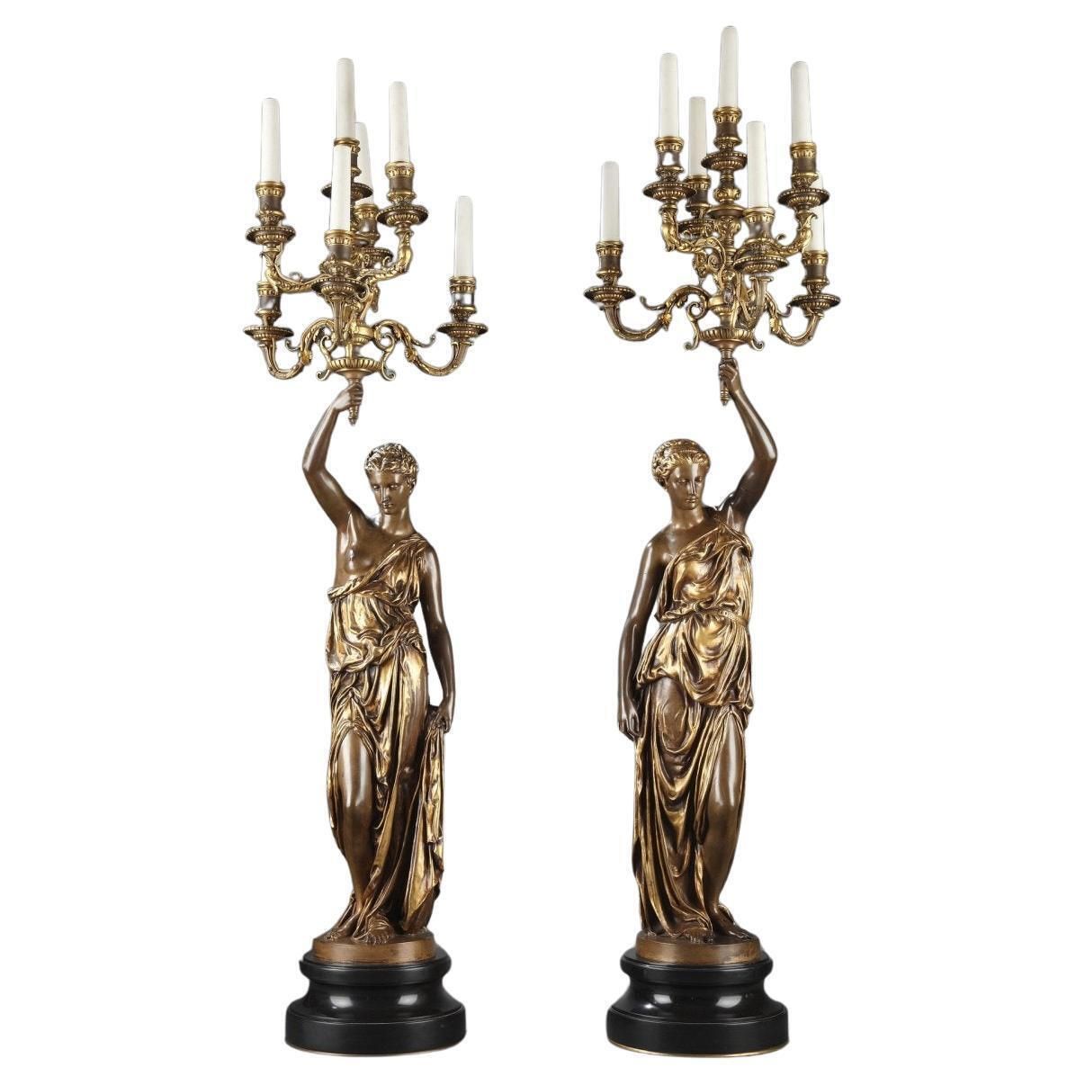 Barbedienne   Pair Of 19th Century Bronze Torchières By Dubois & Falguiere