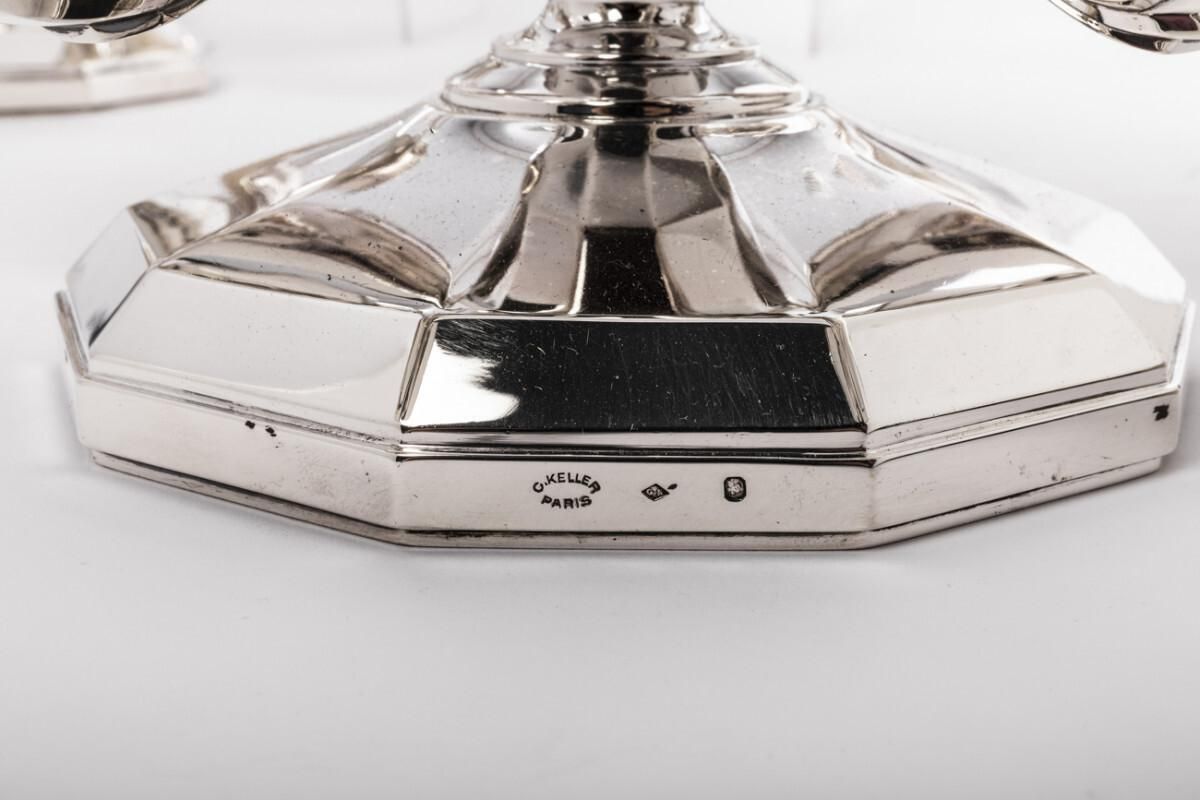 Goldsmith Gustave Keller Pair Of Candelabras In Sterling Silver, Art Deco Period photo furniture