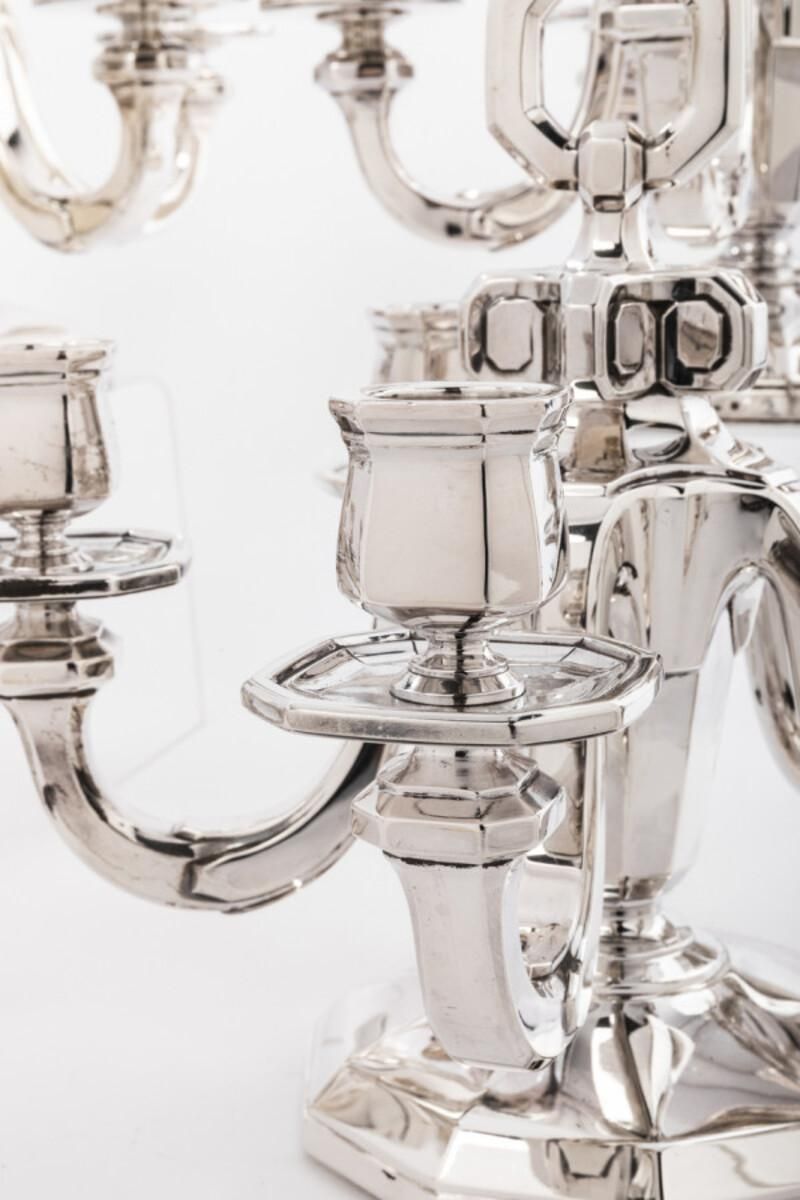 Goldsmith Gustave Keller Pair Of Candelabras In Sterling Silver, Art Deco Period photo buy
