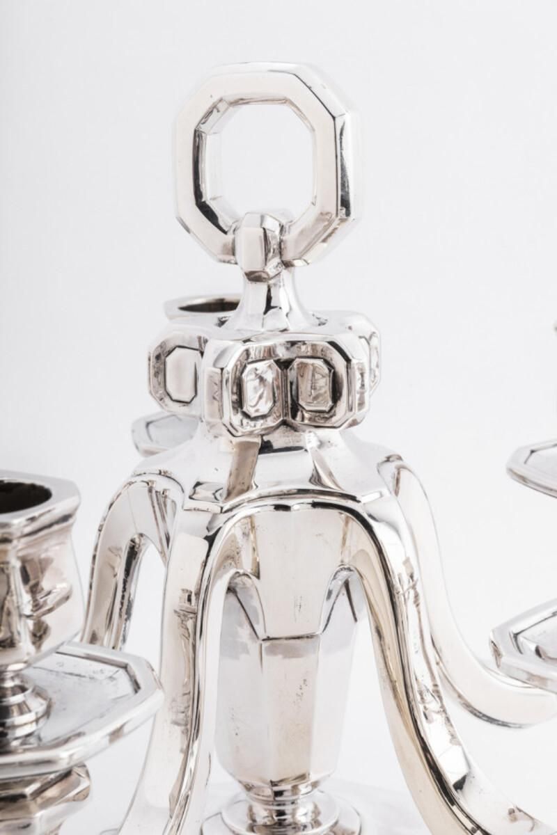 photo for sale Goldsmith Gustave Keller Pair Of Candelabras In Sterling Silver, Art Deco Period