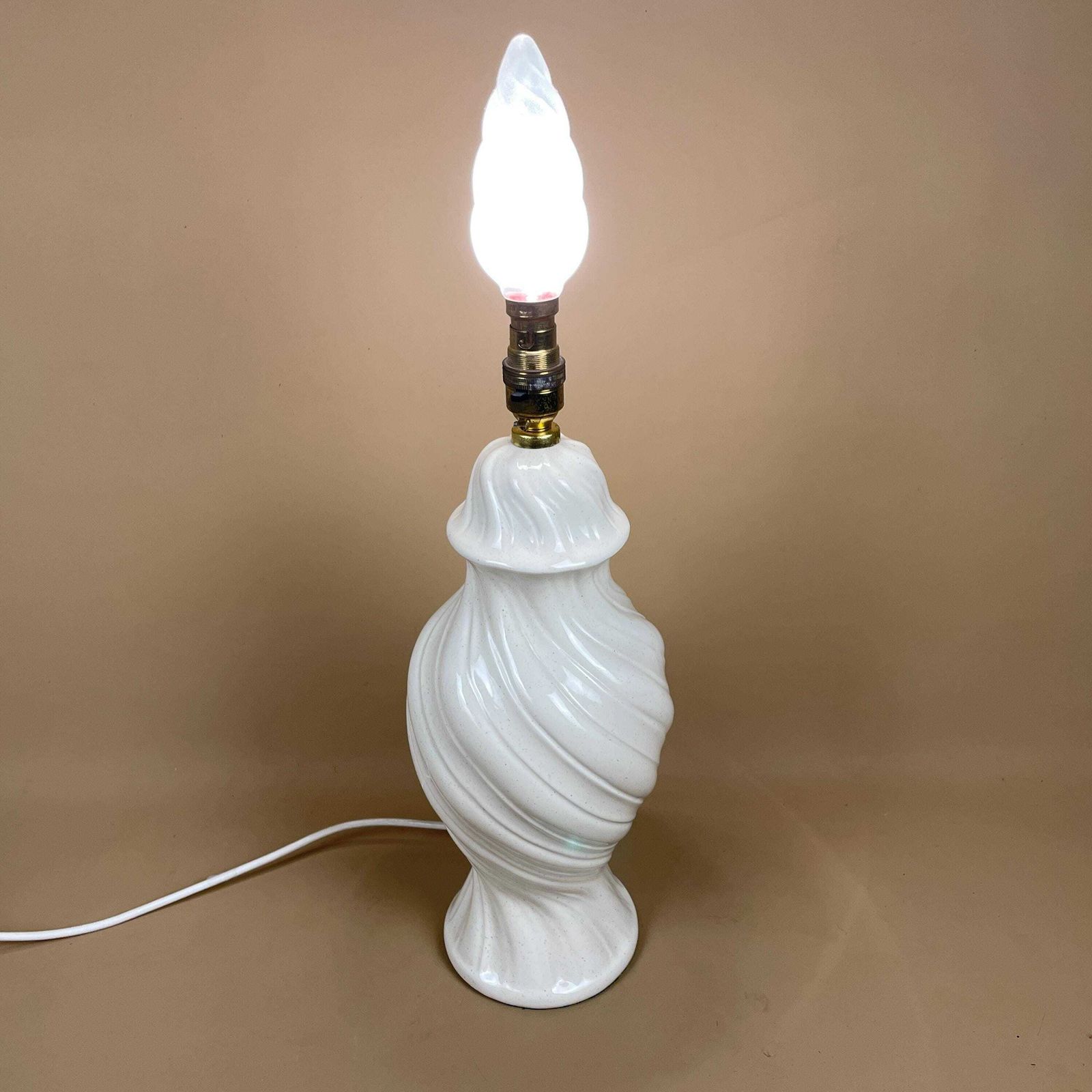 Vintage Ceramic Cream Lamp Twisted Detail Bedside Table Light Vase Speckled Finish Retro Cottage Medium photo furniture
