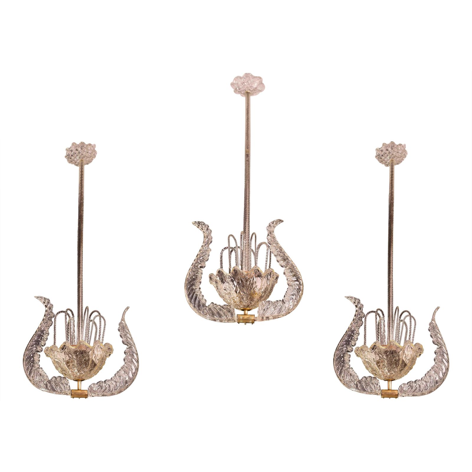Set Of 3 Art Decò Fountain Chandelier By Barovier E Toso, Murano Glass, 1940