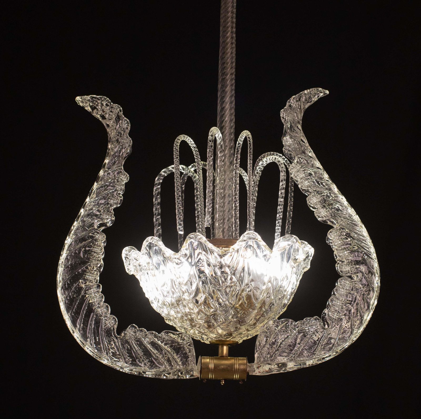 Set Of 3 Art Decò Fountain Chandelier By Barovier E Toso, Murano Glass, 1940 photo Lighting