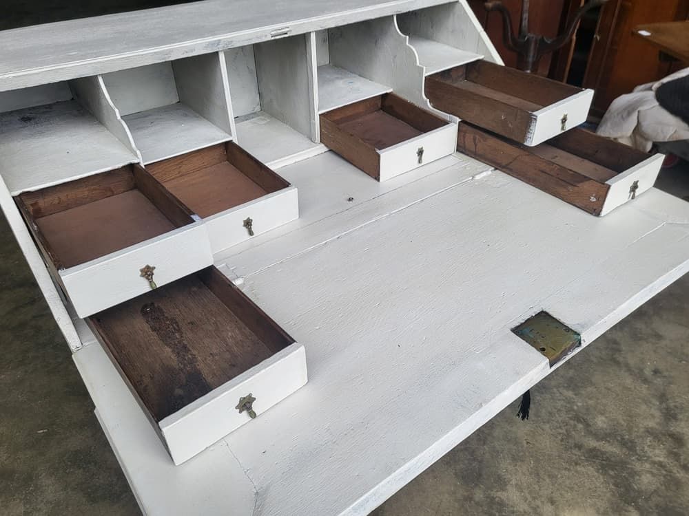 Antique Georgian Painted White Bureau Desk Dressing Table 10 Drawers photo Furniture