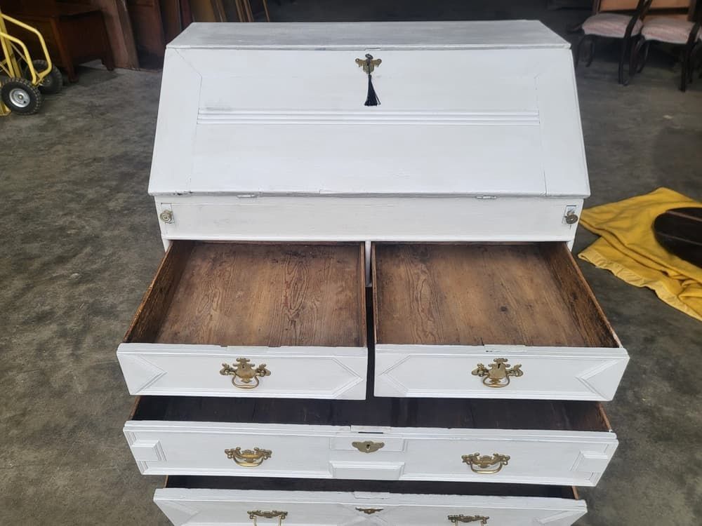 Antique Georgian Painted White Bureau Desk Dressing Table 10 Drawers photo vintage