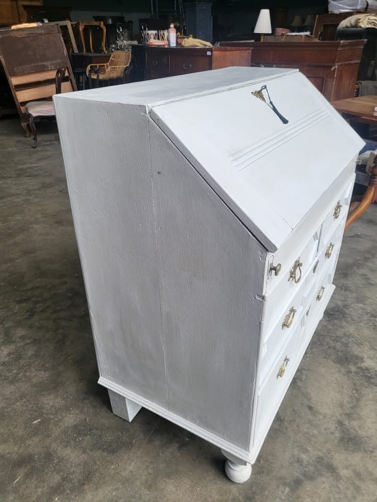 photo for sale Antique Georgian Painted White Bureau Desk Dressing Table 10 Drawers