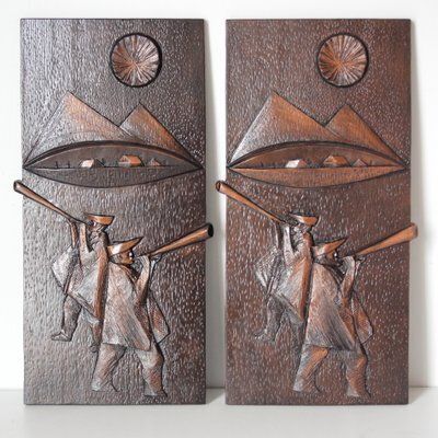 Wall Relief Of Traditional Slovakian Mountain Shepherds From Ruch Liberec, Former Czechoslovakia, 1970s, Set Of 2 photo furniture