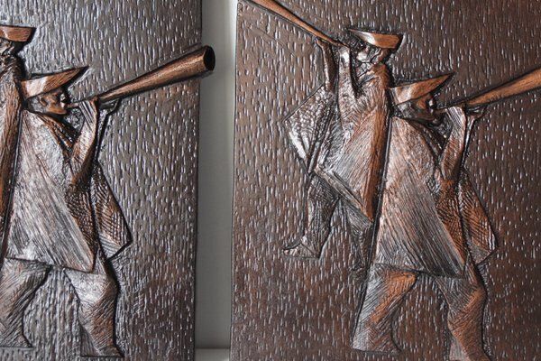 Wall Relief Of Traditional Slovakian Mountain Shepherds From Ruch Liberec, Former Czechoslovakia, 1970s, Set Of 2 photo for sale