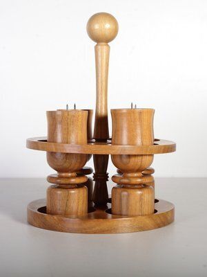 Portable Walnut Wood Candleholders, Czechoslovakia, 1980s, Set Of 5 photo furniture