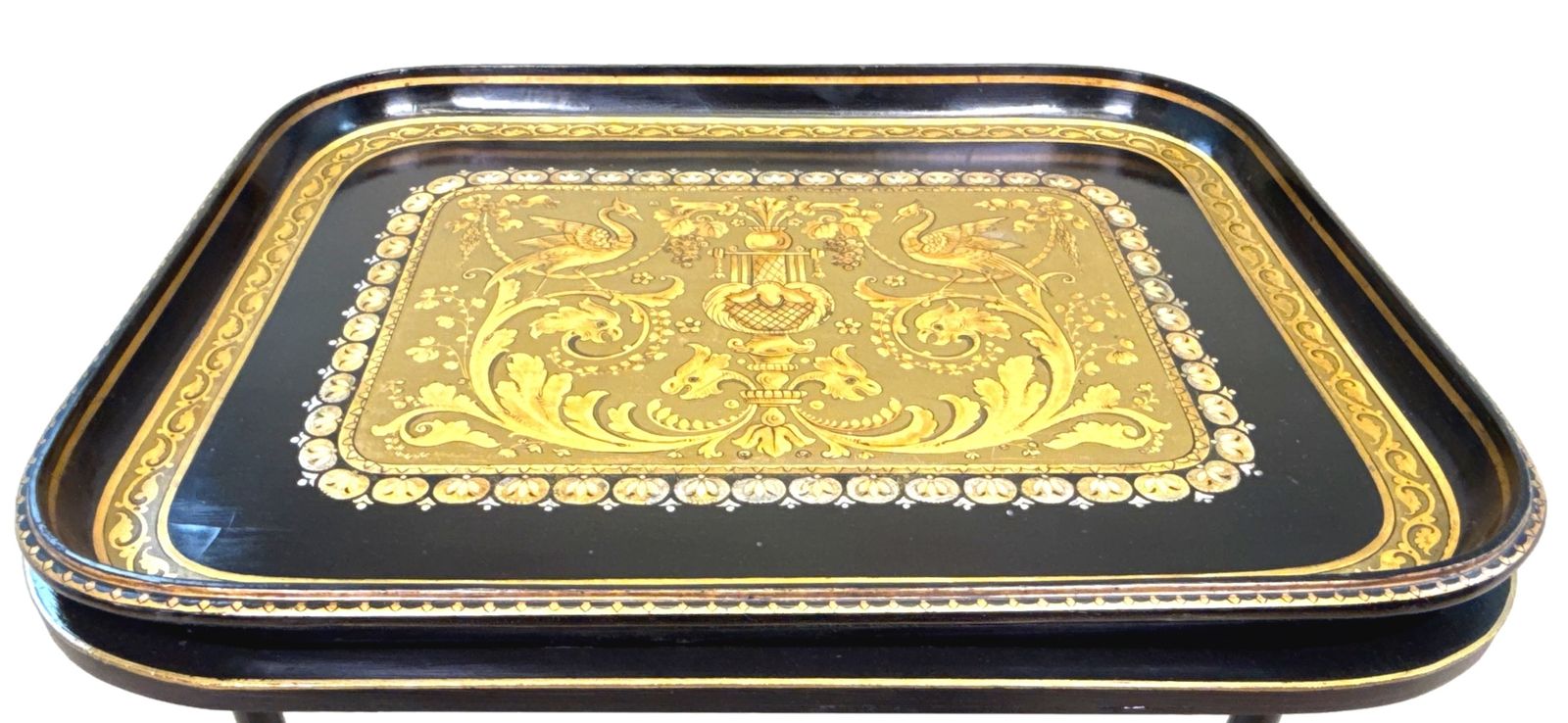 Fine 19th Century Papier Mache Tray On Stand (England, Dated 1875) photo vintage
