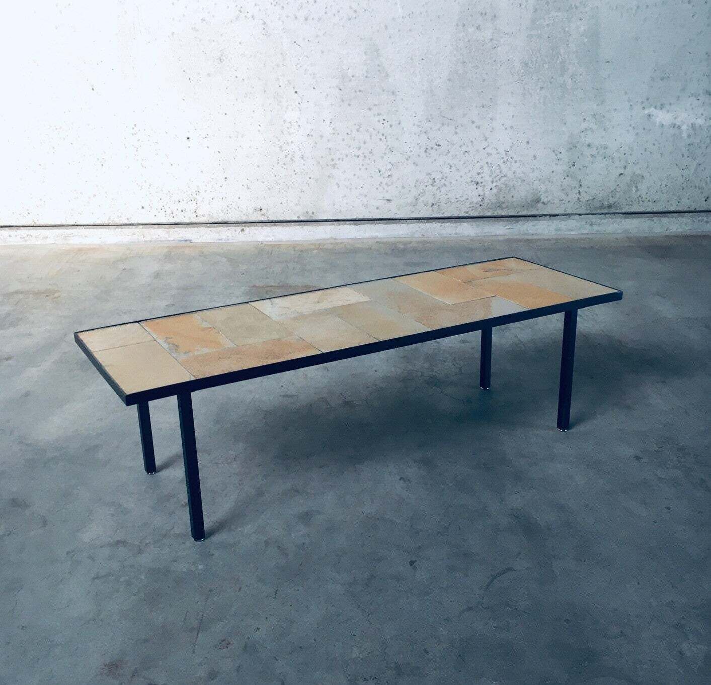 Midcentury Minimalist Design Ceramic Tile Coffee Table, France 1960's photo furniture