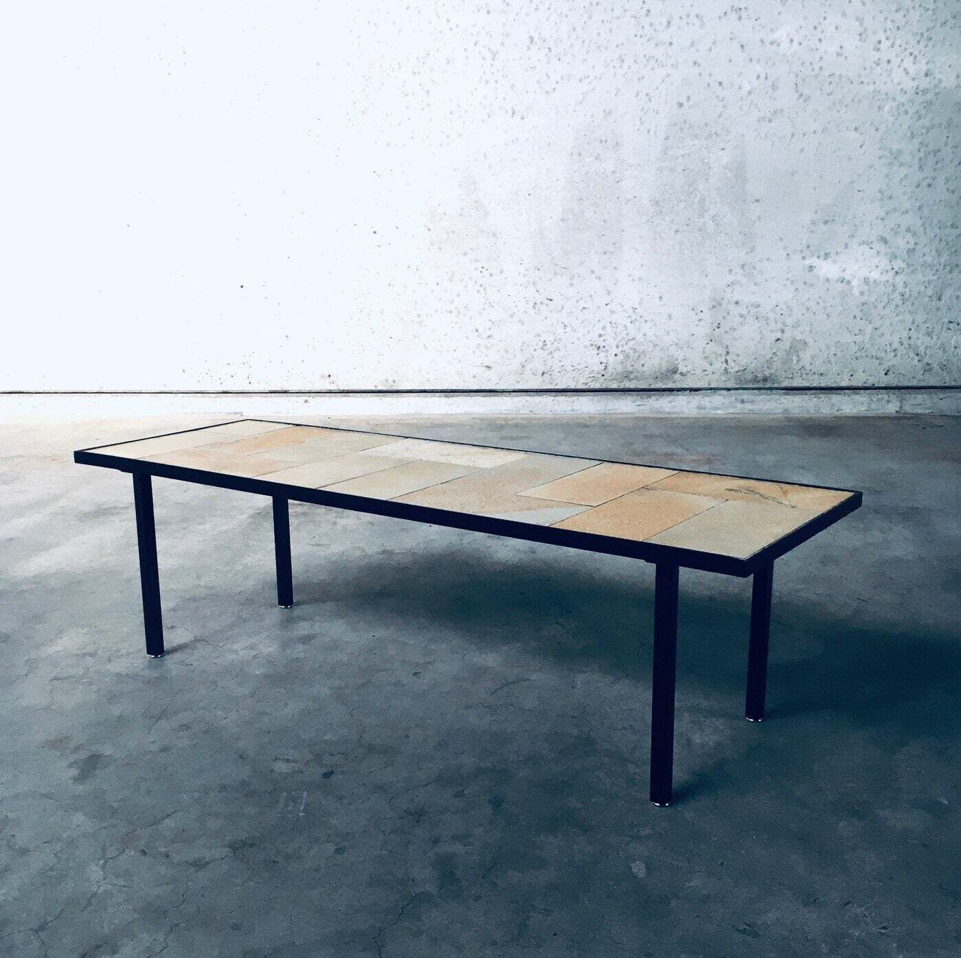 Midcentury Minimalist Design Ceramic Tile Coffee Table, France 1960's photo vintage