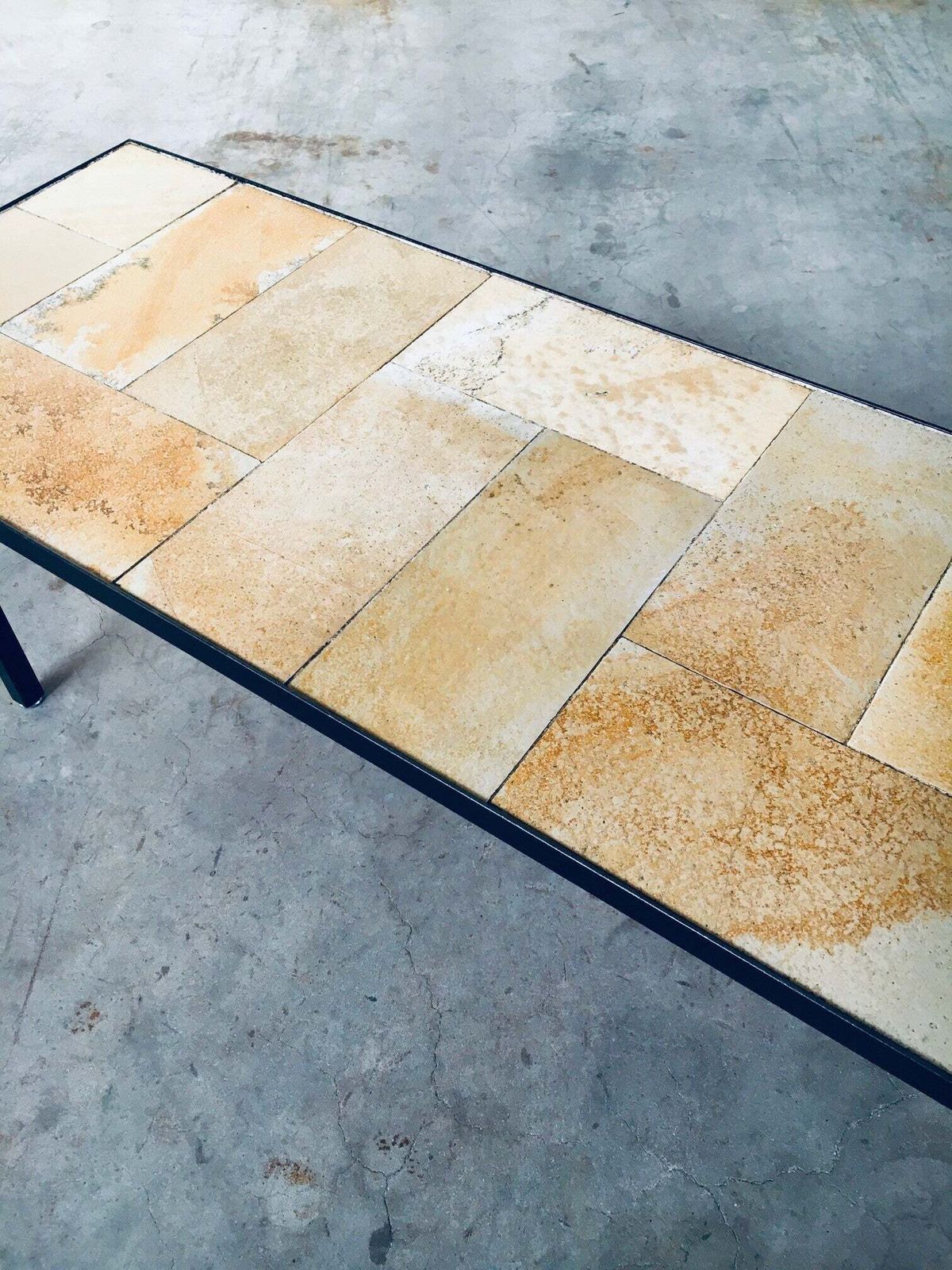 Furniture Midcentury Minimalist Design Ceramic Tile Coffee Table, France 1960's photo