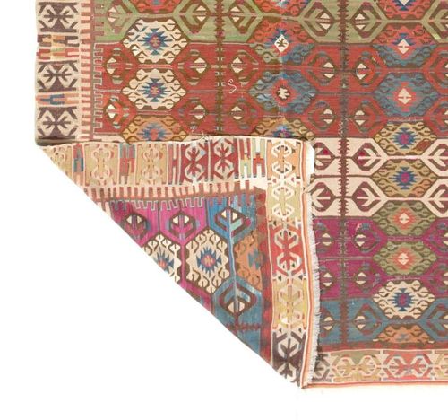 4.8x12.2 Ft Antique Turkish Konya Kilim Rug, Flat Weave Floor Covering, Ca 1890 photo 2339.0
