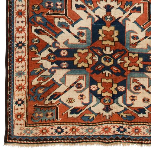 4.2x8.7 Ft Antique Sunburst Or Eagle Kazak Rug From Karabagh, Southern Caucasus photo Textiles