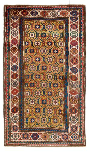 4x7 Ft Antique Caucasian Kazak Rug With Yellow Field. Circa 1880