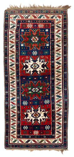 3.7x8.3 Ft Antique Caucasian Karabagh Kazak Rug With Lesghi Stars, Ca 1890
