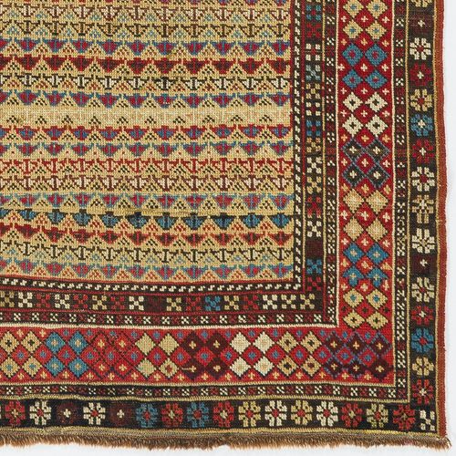 3.5x5 Ft Antique Caucasian Shirvan Prayer Rug, Rare Yellow Ground, Ca 1875 photo for sale