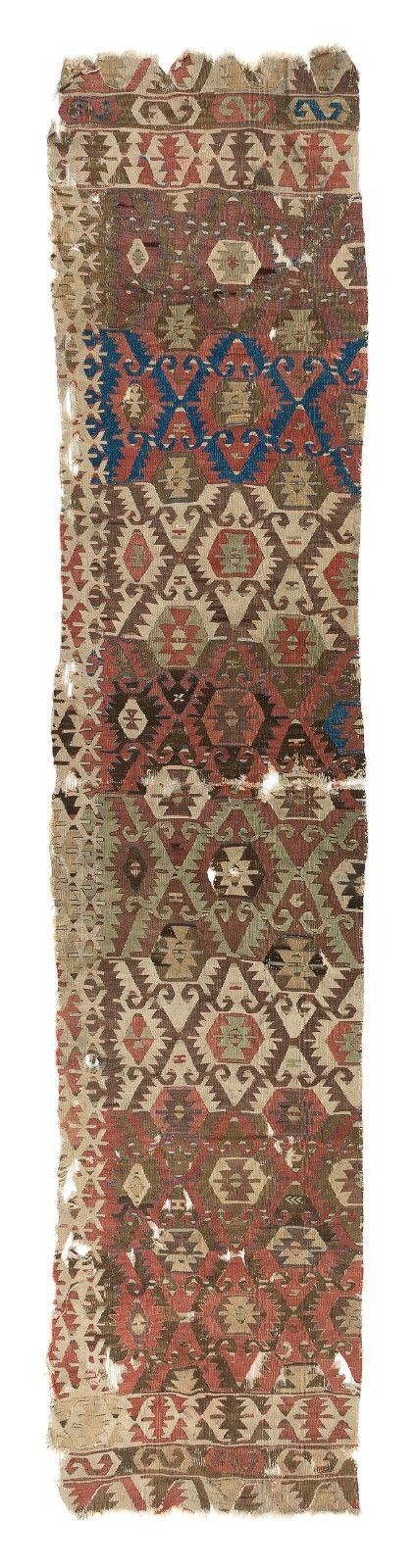 2.5x12 Ft Antique Anatolian Kilim Fragment, 18th Century