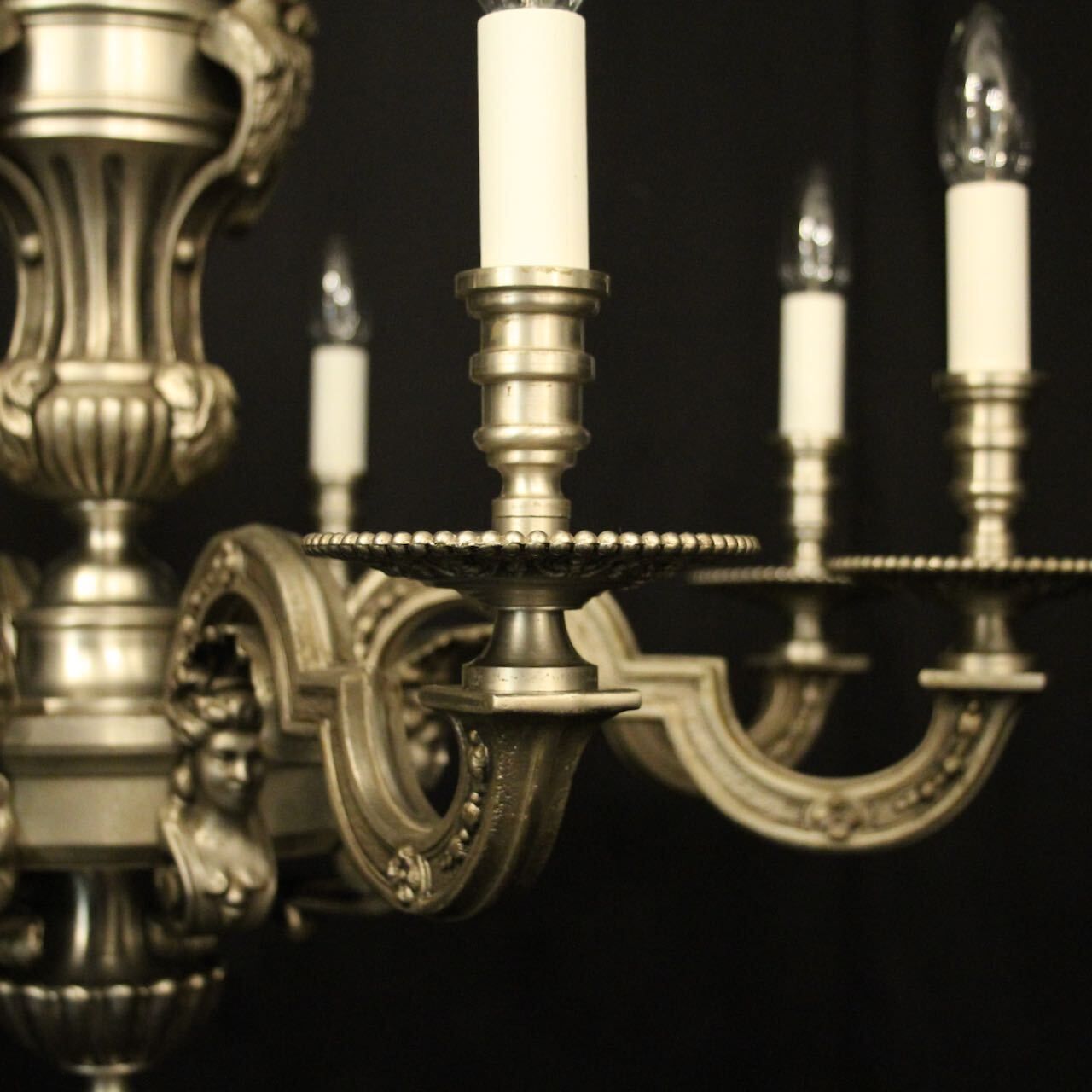 French Silver Bronze 8 Light Antique Chandelier photo vinterior