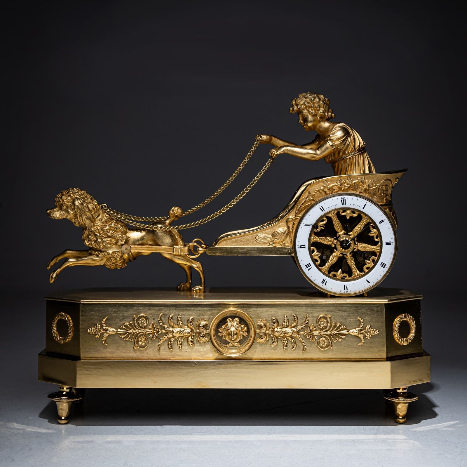 Empire Mantel Clock With Putto In Chariot, Signed Thiery à Paris, Early 19th Century photo furniture