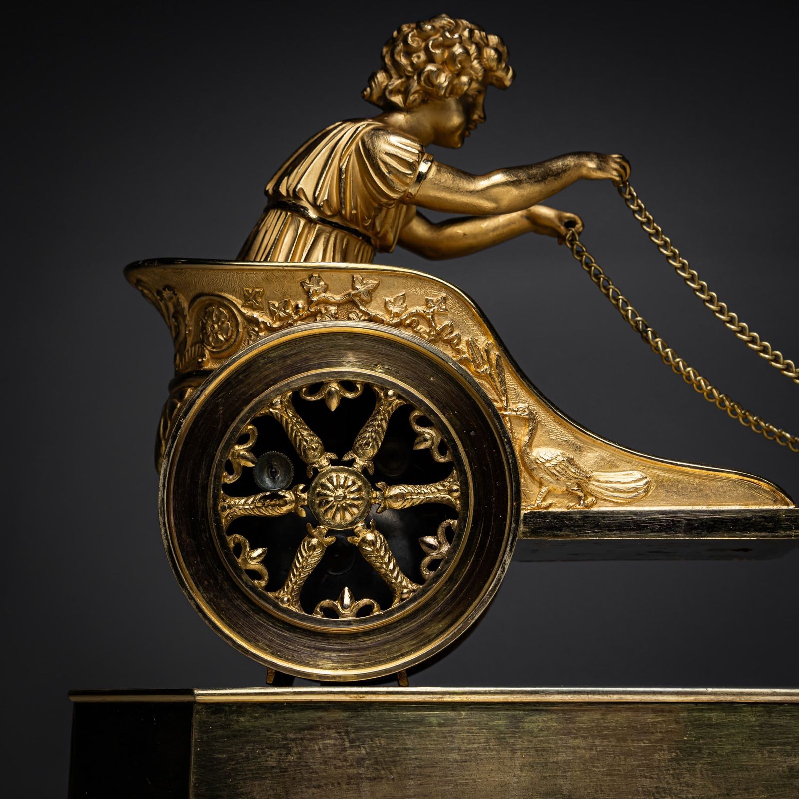 photo for sale Empire Mantel Clock With Putto In Chariot, Signed Thiery à Paris, Early 19th Century