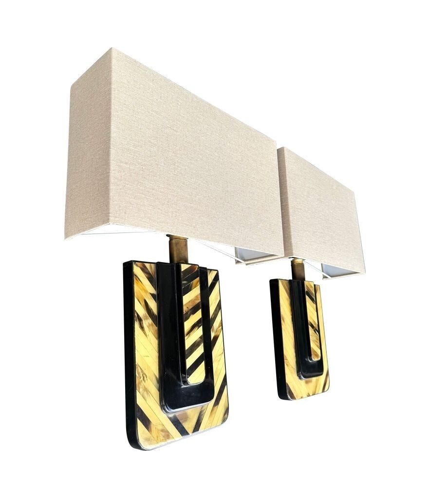 An Unusual Pair Of 1970s Italian Lacquered Marquetry Bone And Brass Wall Sconces photo furniture