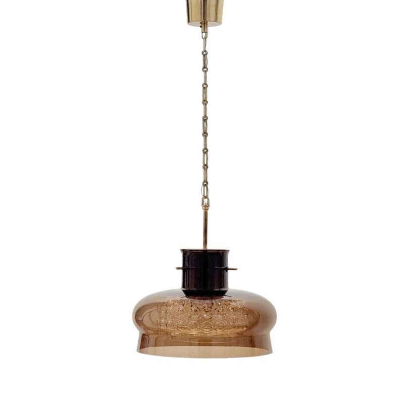 Large Mid Century Scandinavian Glass & Brass Ceiling Light "Neptune" Model By Carl Fagerlund For Orrefors, Sweden, 1960s photo Lighting