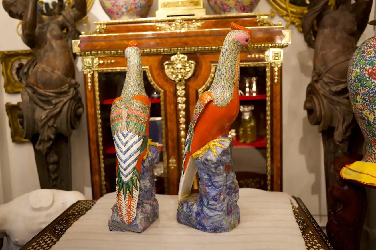 photo furniture Large Pair Of Famille Rose Pheasants By Samson