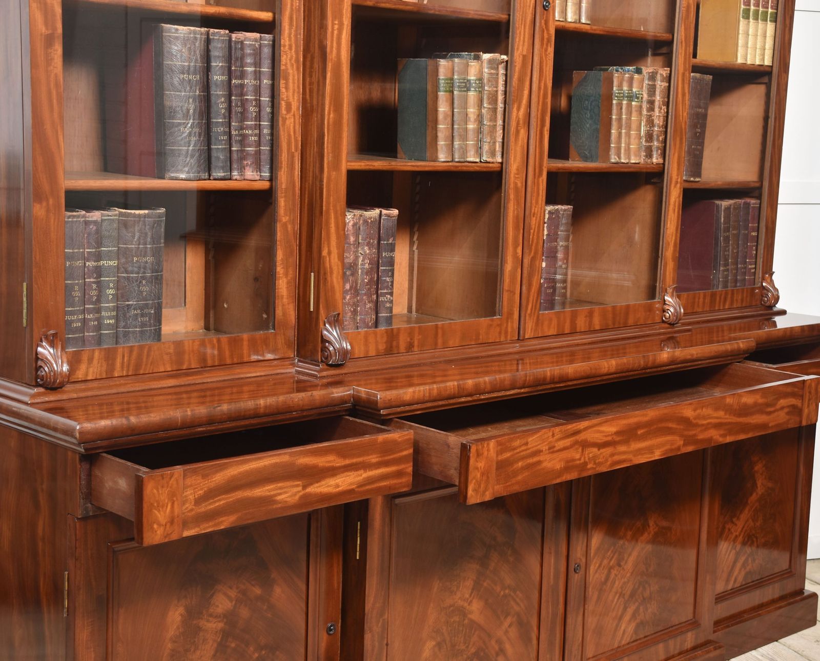 photo for sale 19th Century Mahogany Library Breakfront Bookcase