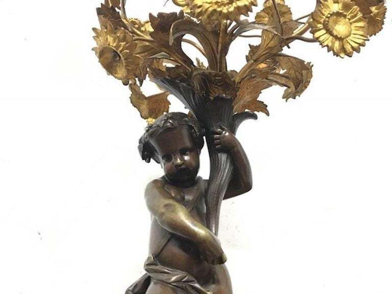 Pair Of French 19 Century Cast Bronze Putti 'Cherub' Candelabras photo Home Decor