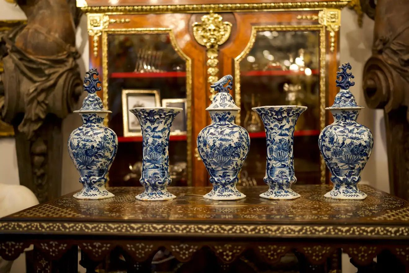 A Garniture Of Mid 18th Century Dutch Delft Blue And White Vases photo furniture