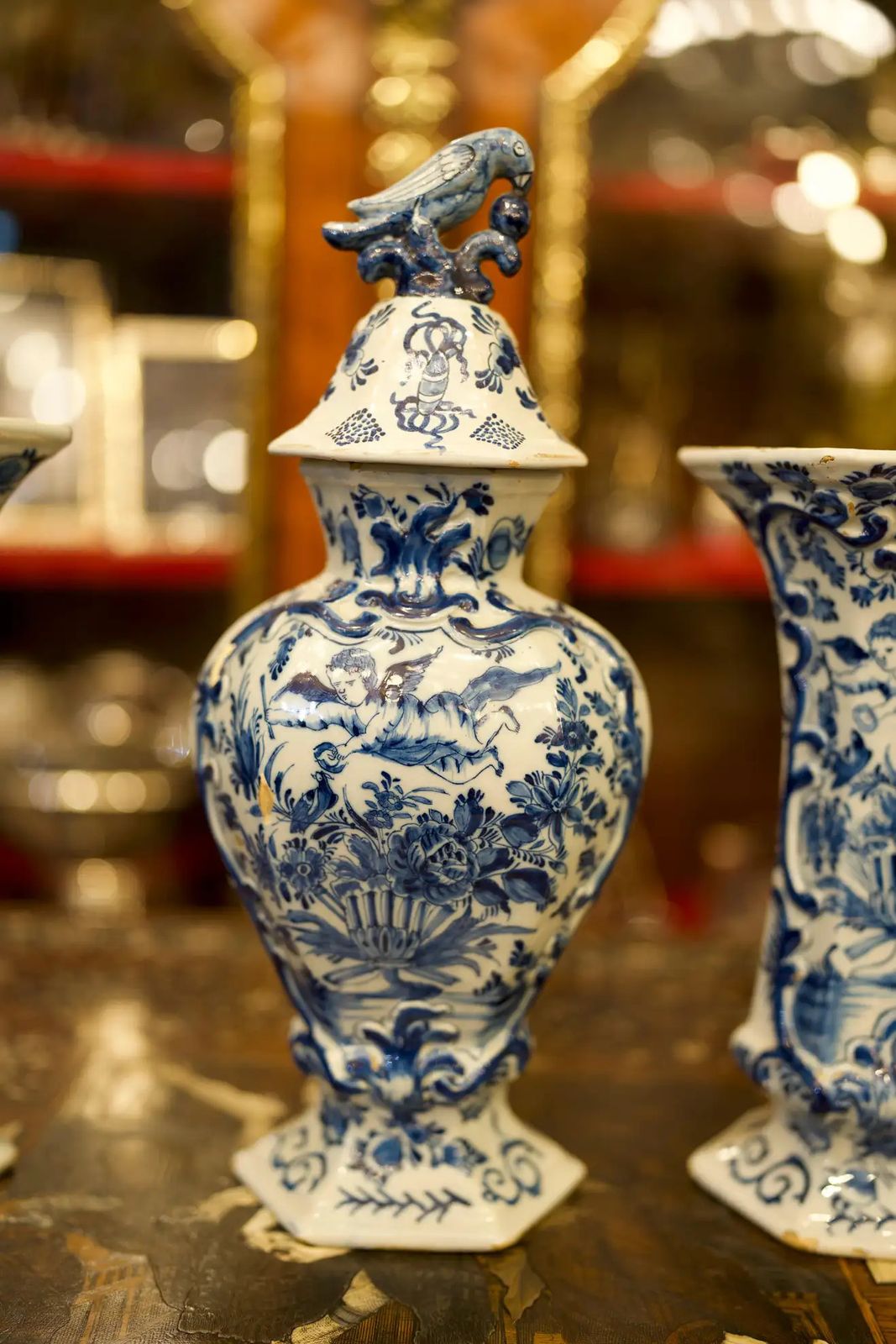 A Garniture Of Mid 18th Century Dutch Delft Blue And White Vases photo vinterior