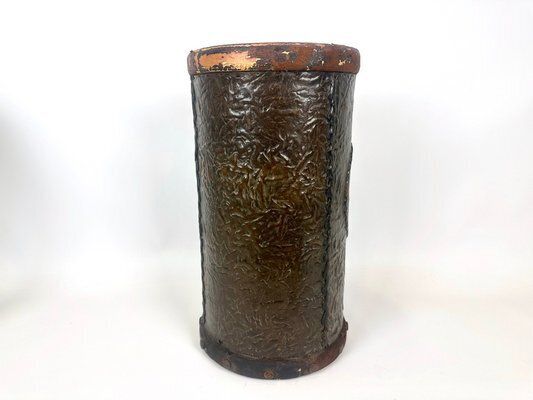 Embossed Leather Waste Paper Basket From Georg Hulbe, 1900s photo for sale