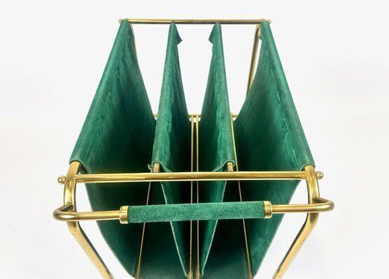 Mid Century Brass And Leather Trolley Magazine Rack, 1950s photo Home Decor