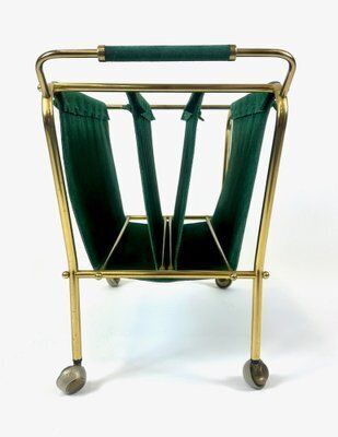 Mid Century Brass And Leather Trolley Magazine Rack, 1950s photo 575.0
