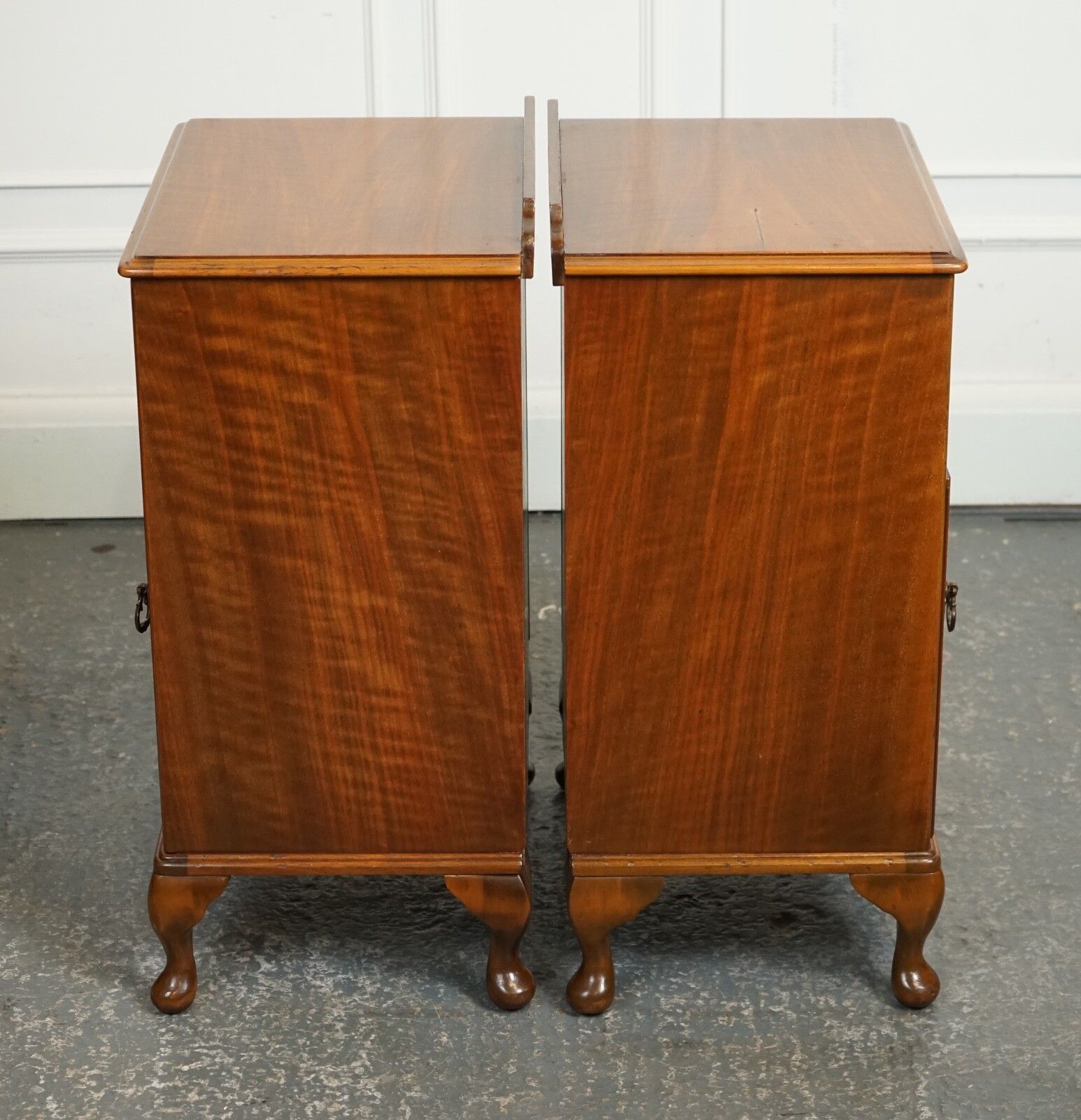photo for sale Pair Art Walnut Deco Bedside Nightstands With Cupboard Queen Anne Legs J1
