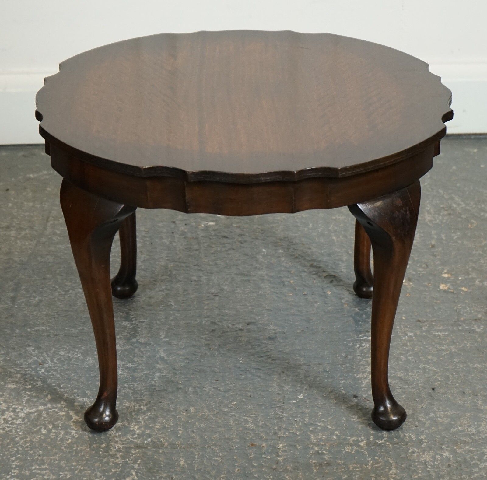 Lovely Small Pie Crust Shaped Edges Hardwood Side Table J1 photo for sale