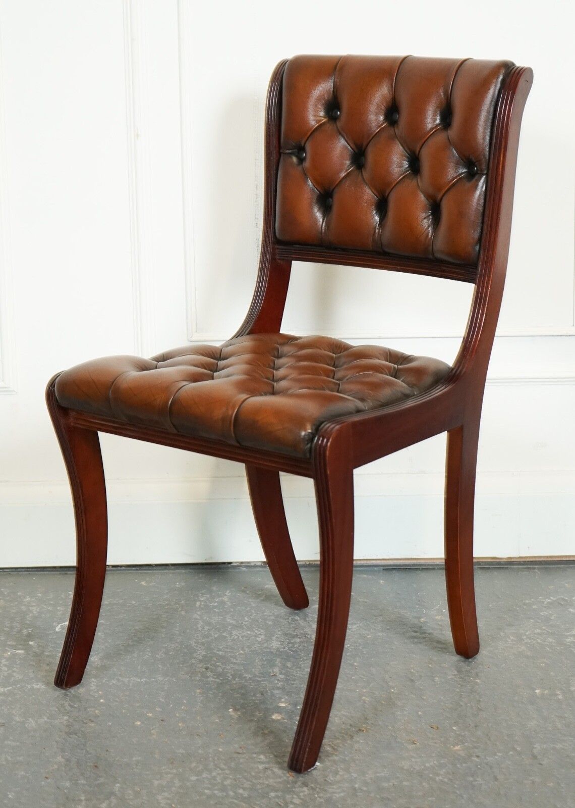 Set Of 6 Restored Chesterfield Leather Dining Chairs J1 photo buy