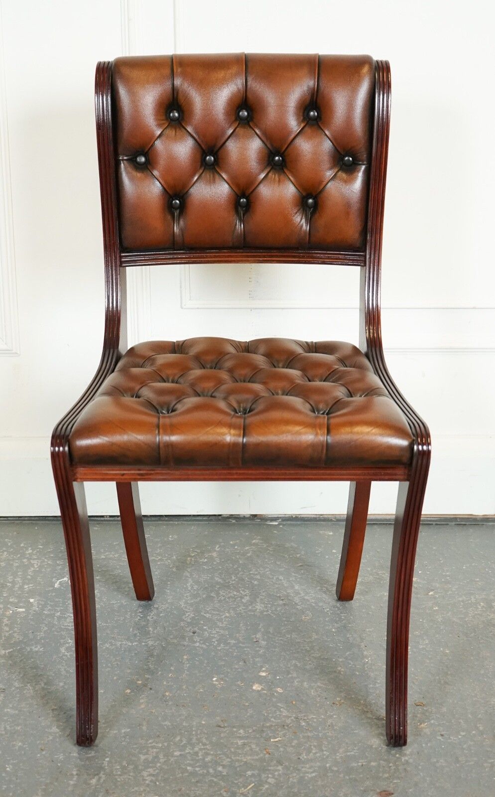 Set Of 6 Restored Chesterfield Leather Dining Chairs J1 photo vintage