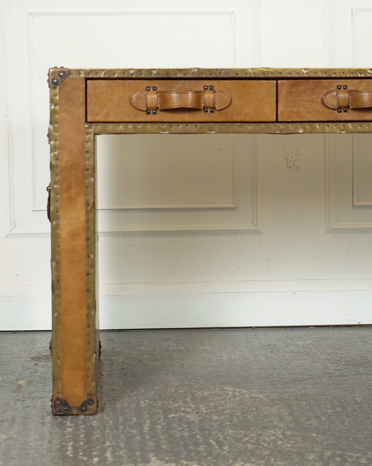 Absolutely Stunning Vintage Full Leather Desk With Three Drawers Made By Esquire photo vintage