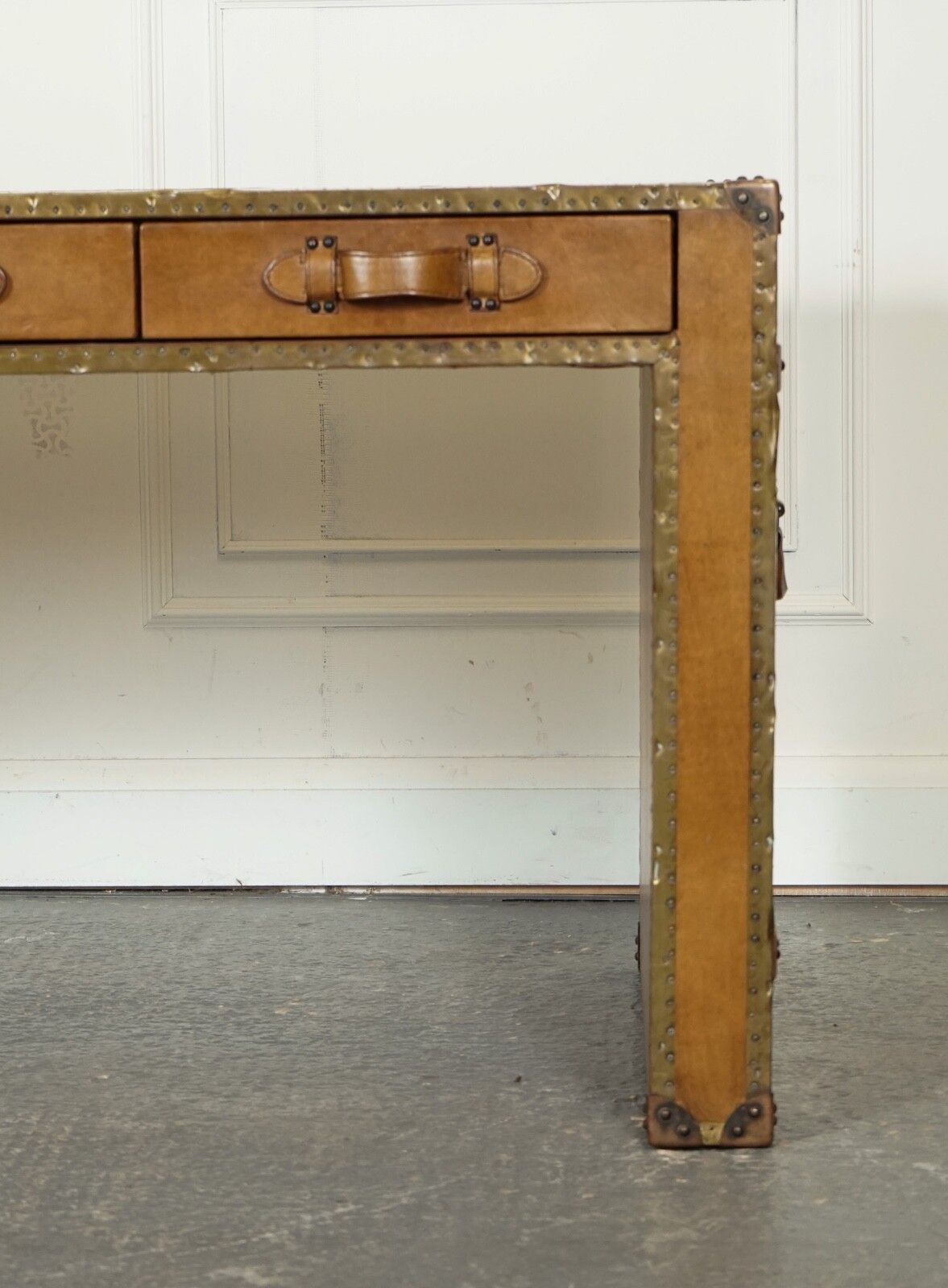 photo furniture Absolutely Stunning Vintage Full Leather Desk With Three Drawers Made By Esquire