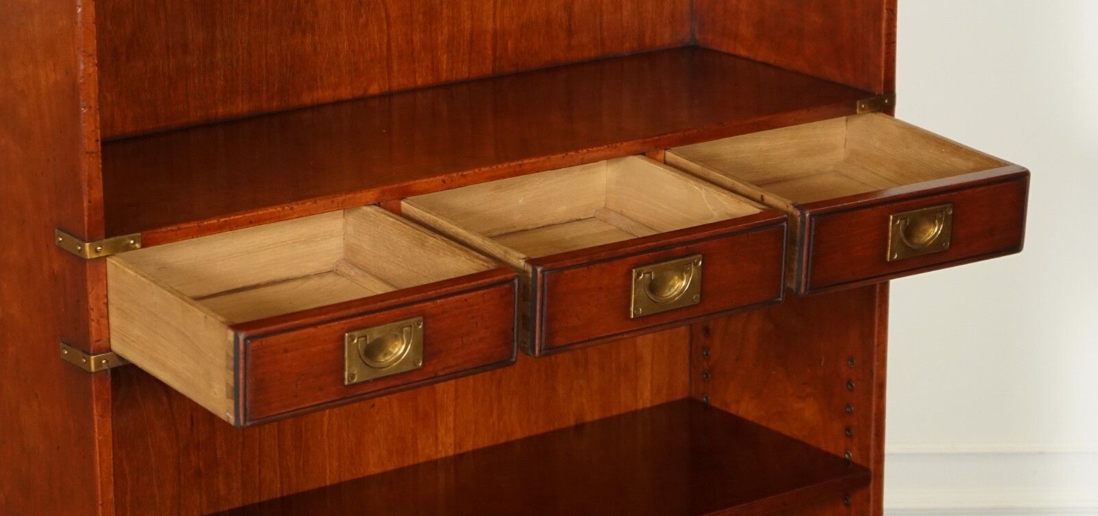 Harrods London Kennedy Three Drawers Burr Yew Wood & Brass Military Bookcase photo Furniture
