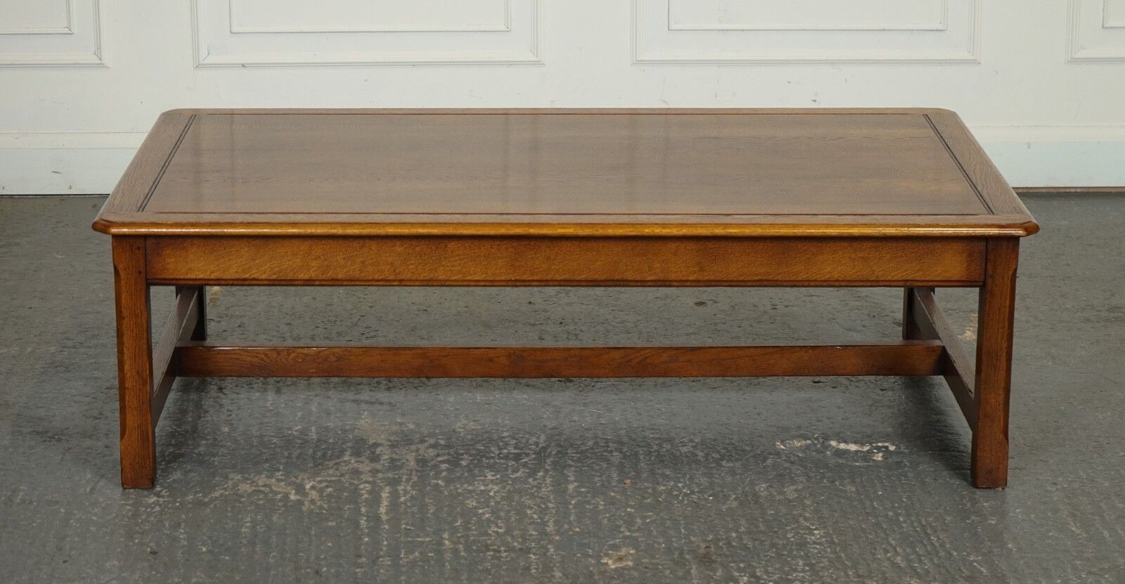 Stunning Large Oak Vintage Coffee Table With Nice Grain Oak Top And H Frame photo Furniture